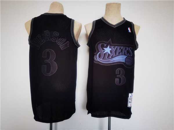 Men%27s Philadelphia 76ers #3 Allen Iverson Black Throwback basketball Jersey->washington wizards->NBA Jersey